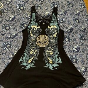 Harley Davidson Black and Blue Skull Women's Top